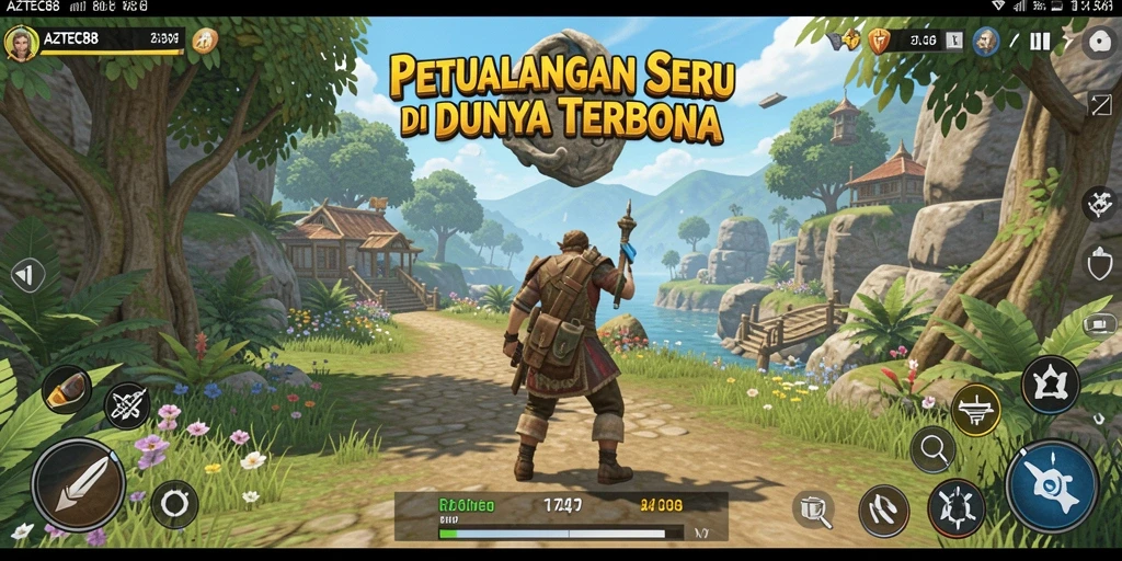 Tampak gameplay seru dalam dunia terbuka AZTEC88.