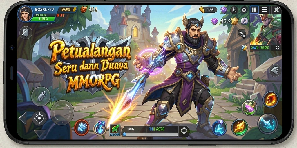 Tampilan gameplay menakjubkan dari BOSKU777 yang menampilkan pertarungan epik MMORPG.