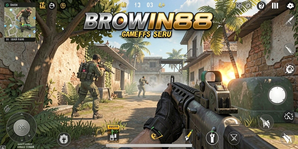 Tampilan aksi mendebarkan dari gameplay BROWIN88 dalam mode FPS.