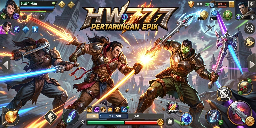 Screenshot HW777 menampilkan aksi pertarungan yang mendebarkan.