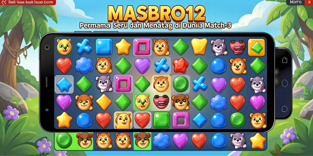 Tampilan gameplay seru dari MASBRO12 yang penuh warna.
