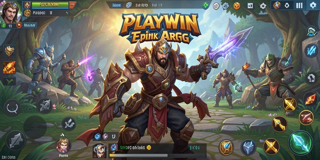 Screenshots menampilkan pertarungan epik dalam dunia fantastis PLAYWIN.