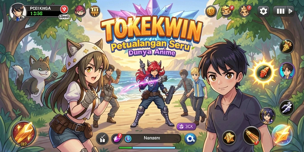 Tampilan gameplay seru dari TOKEKWIN dengan karakter anime.